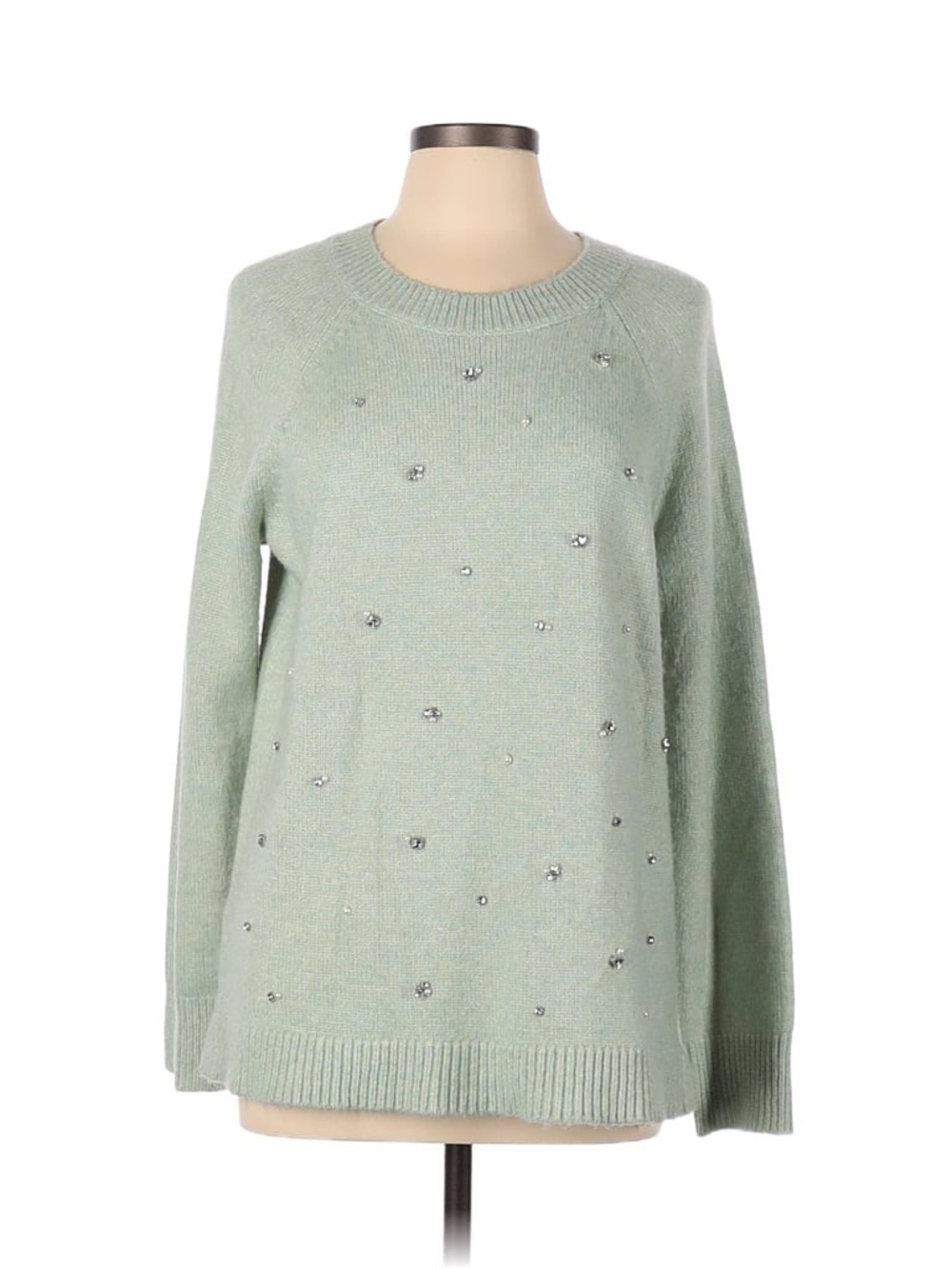 LOFT Mint Green Crewneck Sweater with Crystal Accents